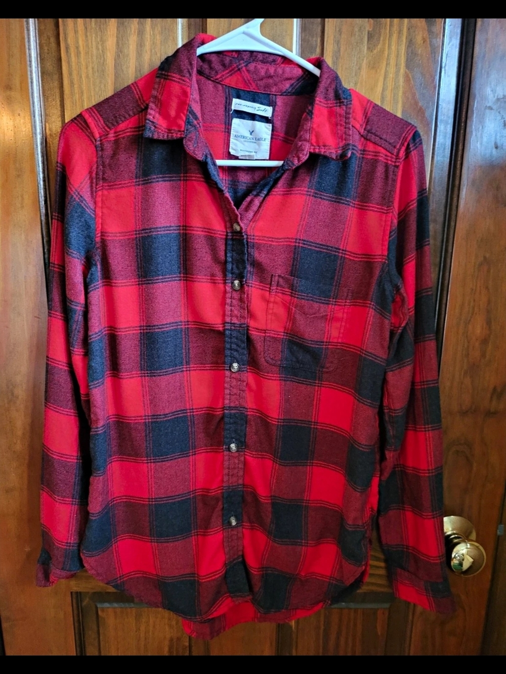 American Eagle Outfitters Women's Boyfriend Red/Black Plaid Flannel Button-Up XS